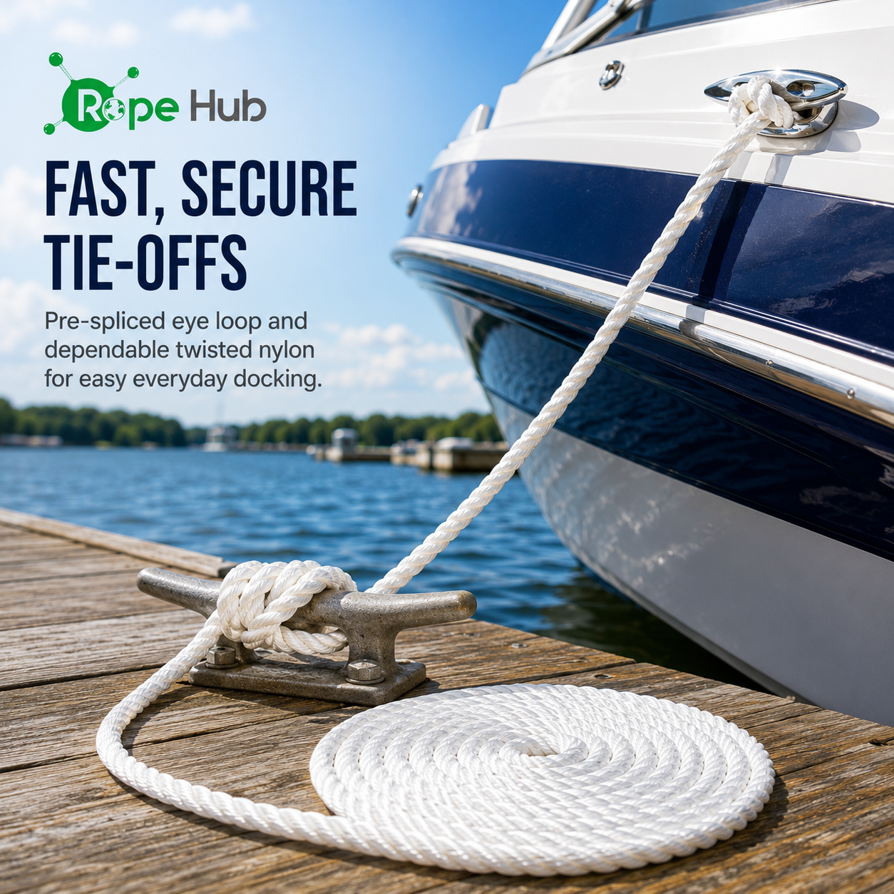 Twisted Nylon Dock Line with Eye – 2 Pack