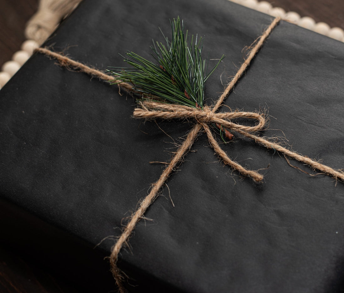 twine bow tied on holiday gift