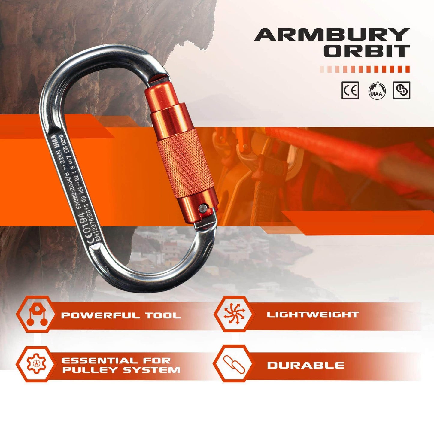 111mm x 62mm / Orange Gray / Orbit Triple ARM-Orbit-TripleLock RopeHub Climbing Gear