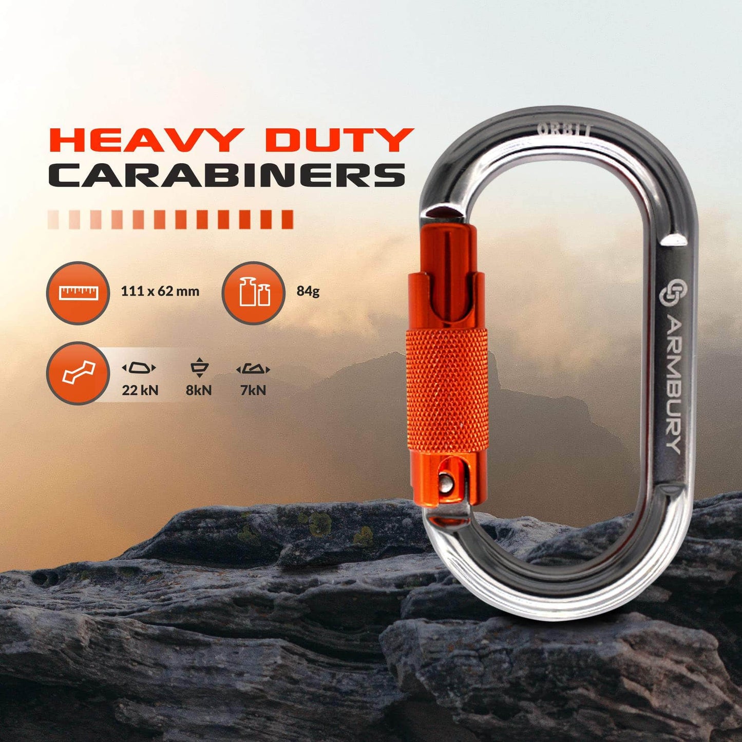 111mm x 62mm / Orange Gray / Orbit Triple ARM-Orbit-TripleLock RopeHub Climbing Gear