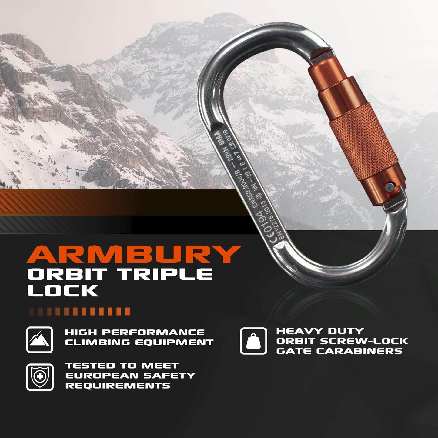 111mm x 62mm / Orange Gray / Orbit Triple ARM-Orbit-TripleLock RopeHub Climbing Gear