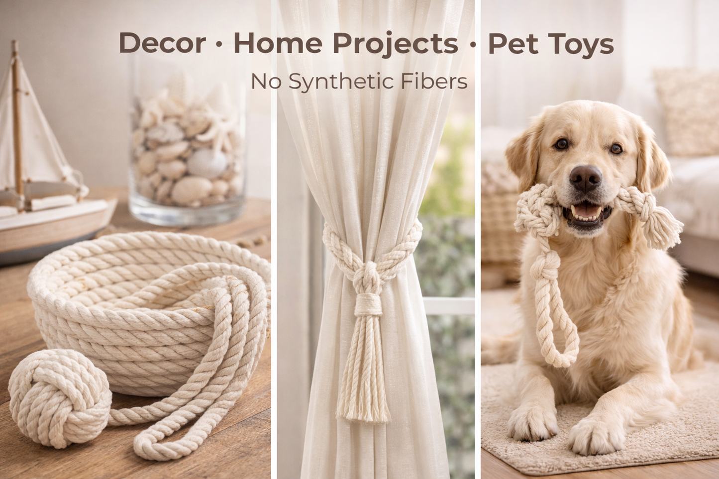 RopeHub 100% Cotton Twisted Rope Natural - Versatile - Made in North America