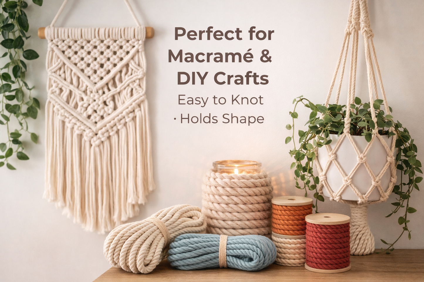 RopeHub 100% Cotton Twisted Rope Natural - Versatile - Made in North America