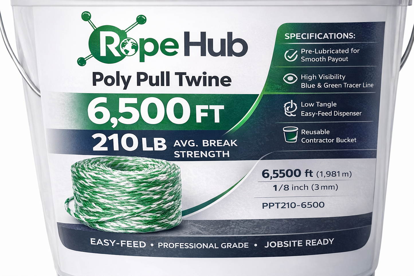 RopeHub Poly Pull Twine in Bucket - 6,500 FT - 210 LB Avg. Break Strength