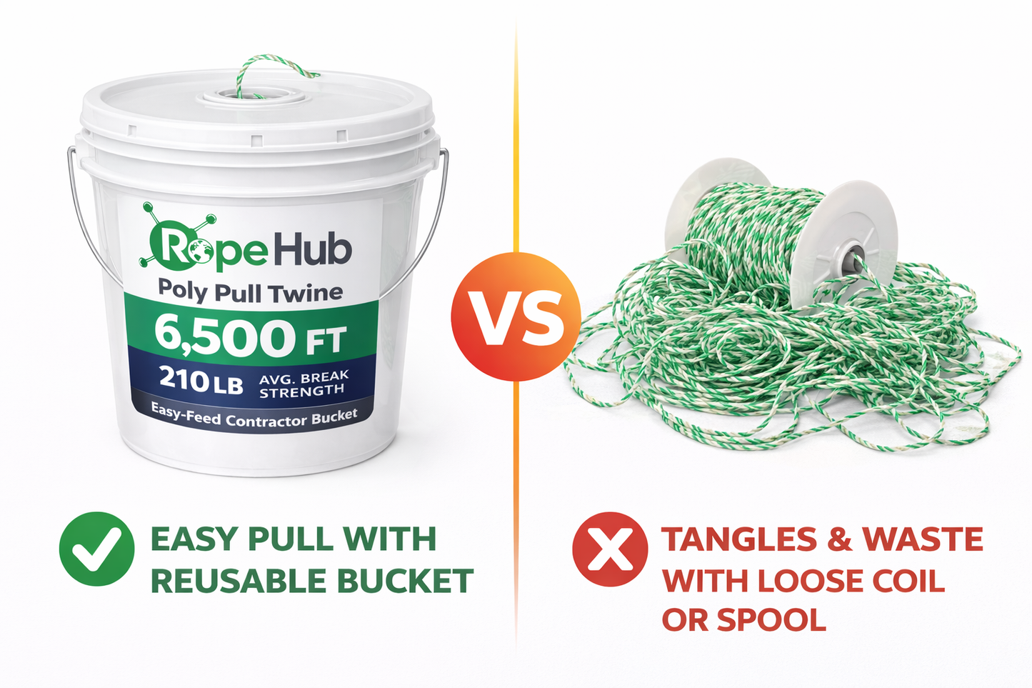 RopeHub Poly Pull Twine in Bucket - 6,500 FT - 210 LB Avg. Break Strength