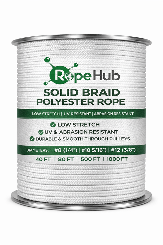 Solid Braid High-Performance Polyester Rope (White) — Flagpole Halyard / Marine Rigging Line (40–1000 ft)