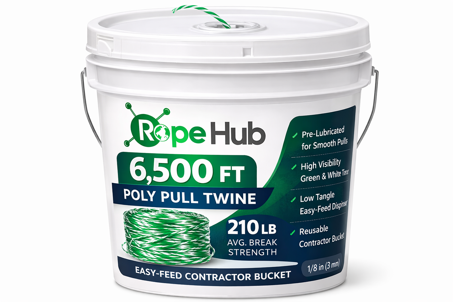RopeHub Poly Pull Twine in Bucket - 6,500 FT - 210 LB Avg. Break Strength