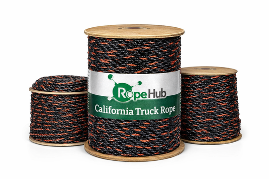 Polypro California Truck Rope (3/8 inch - 3/4 inch) Twisted Polypropylene Rope - Floating Rope (10 ft - 600 ft, Black and Orange)