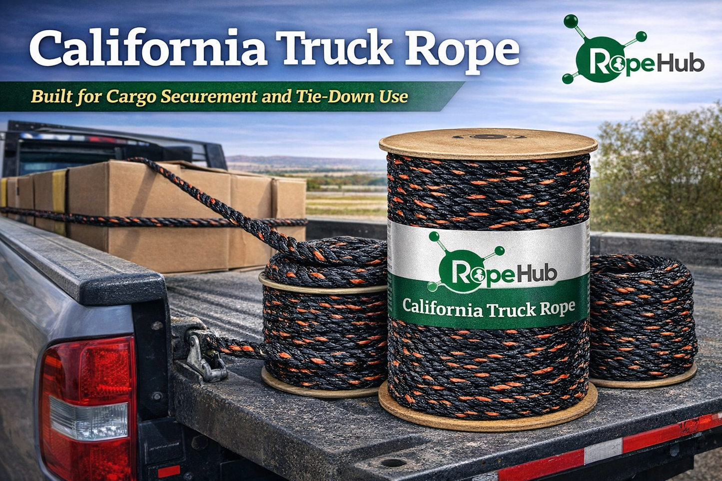 Polypro California Truck Rope (3/8 inch - 3/4 inch) Twisted Polypropylene Rope - Floating Rope (10 ft - 600 ft, Black and Orange)