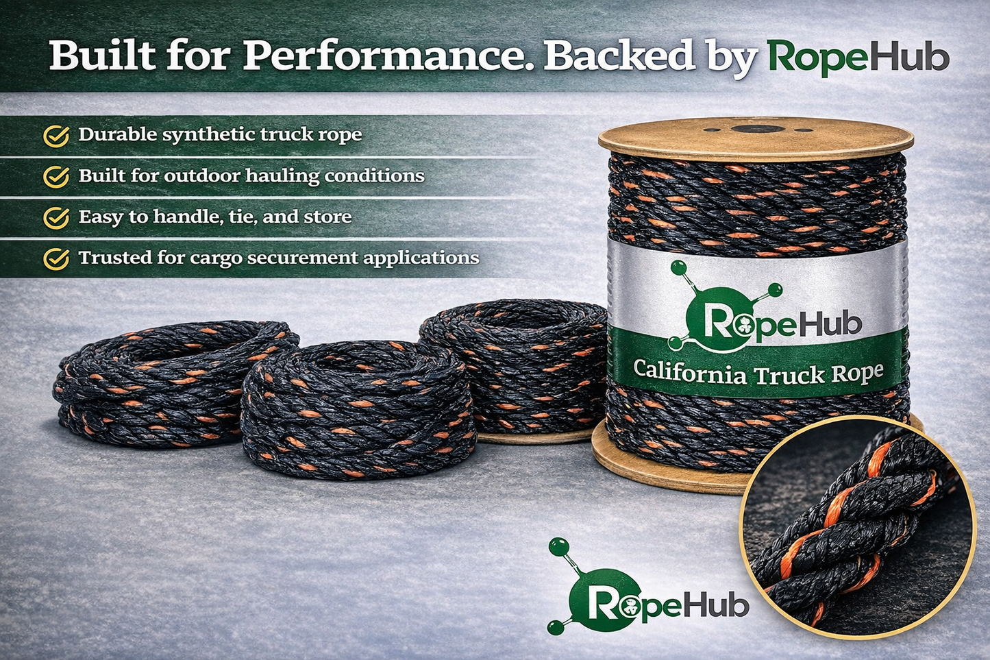 Polypro California Truck Rope (3/8 inch - 3/4 inch) Twisted Polypropylene Rope - Floating Rope (10 ft - 600 ft, Black and Orange)