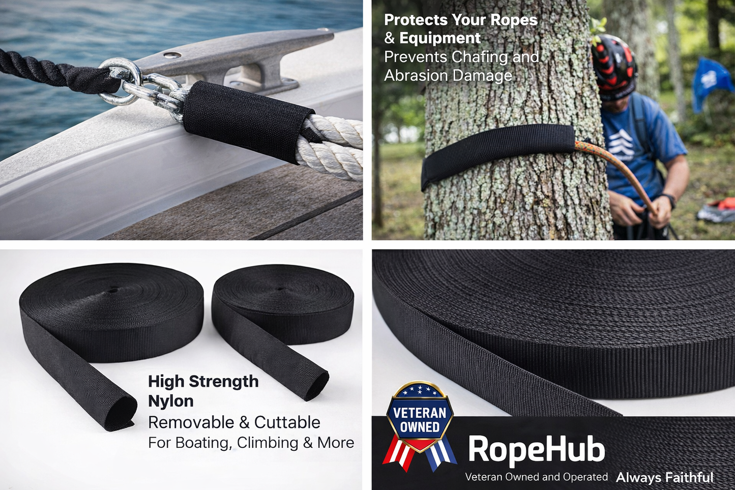 RopeHub Nylon Rope Chafe Guard for Boating, Rock Climbing, Rappelling, Battle Ropes - Prevents Chafing, Abrasion Protection
