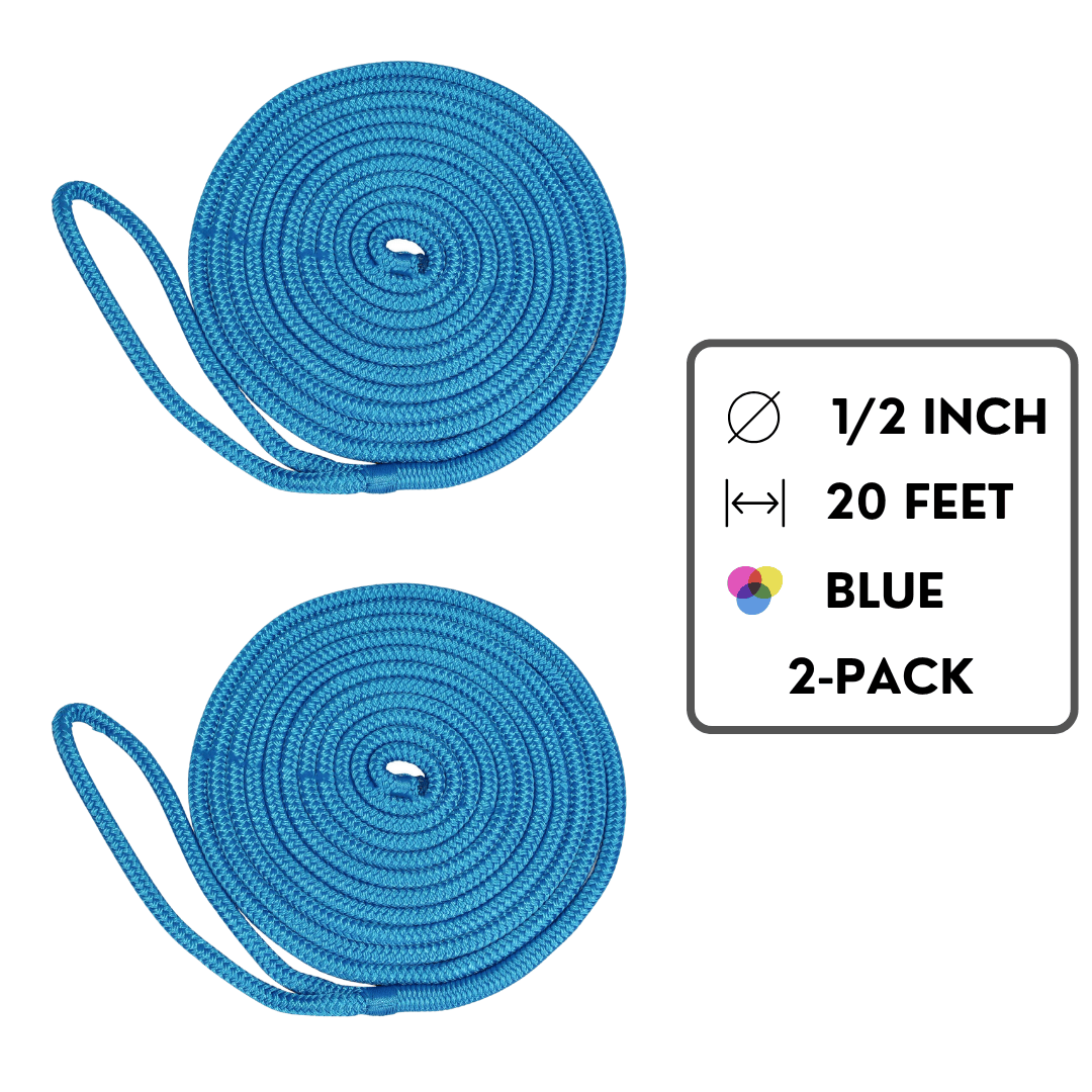 1/2 in / 20 ft - 2 pack / Blue SK-DBDL-12x20-Blue2pac RopeHub Double Braid Rope