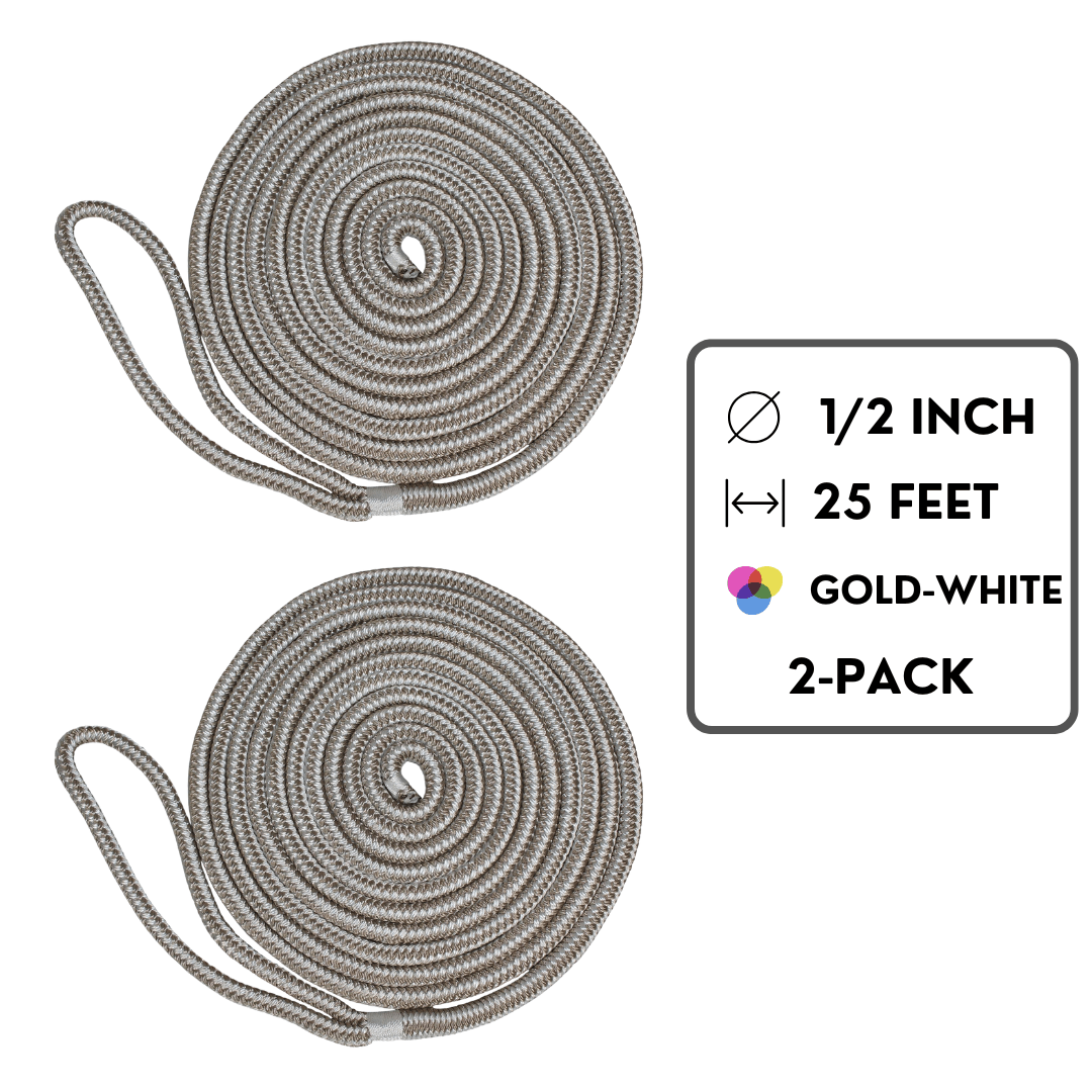 1/2 in / 25 ft - 2 pack / Gold/White SK-DBDL-12x25-GoldWhite2pac RopeHub Double Braid Rope
