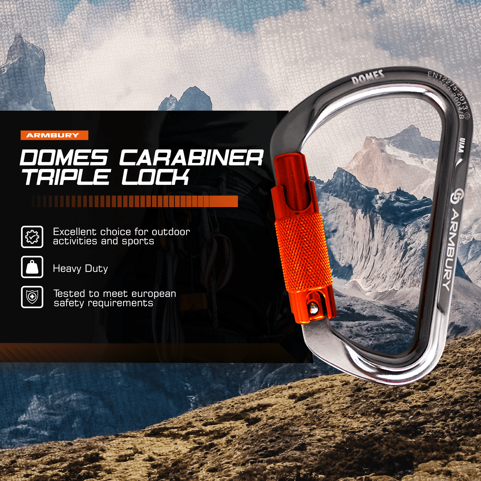 Domes Triple / Gray Orange / 112mm x 75mm ARM-Domes-TripleLock RopeHub Climbing Gear