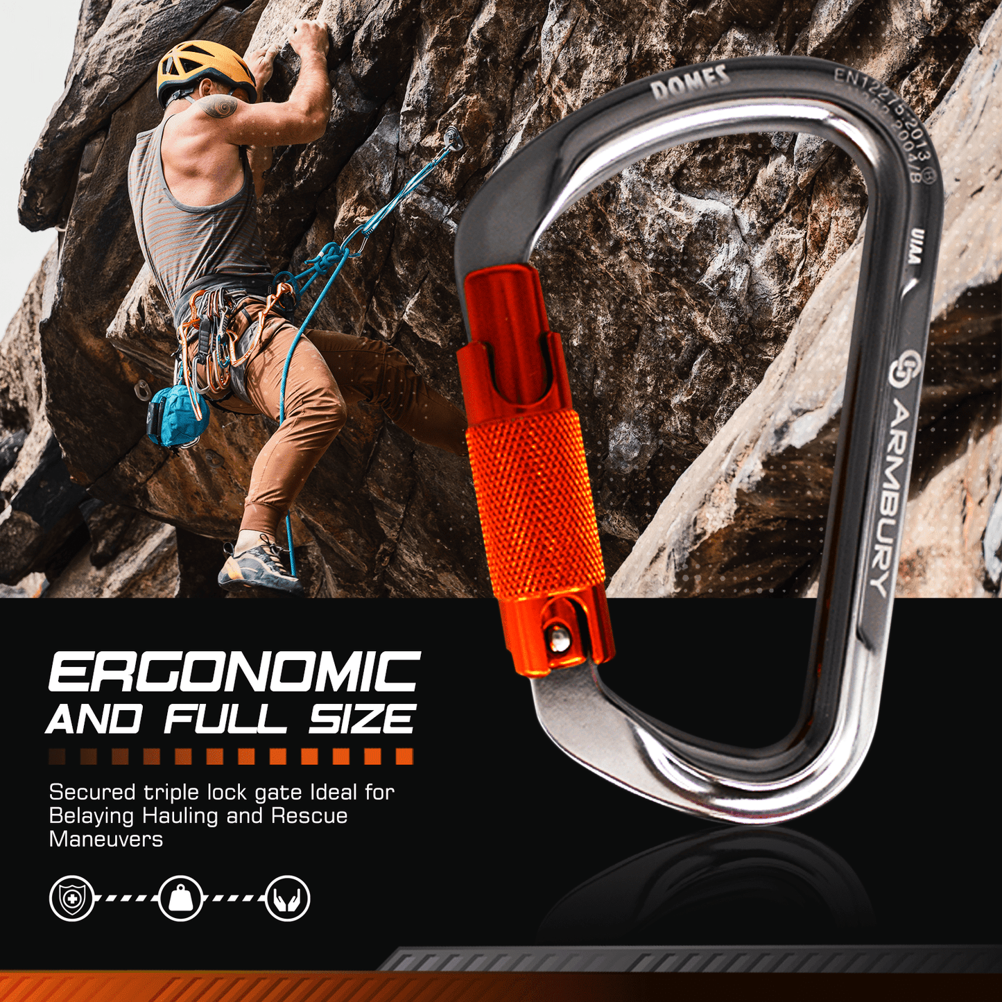 Domes Triple / Gray Orange / 112mm x 75mm ARM-Domes-TripleLock RopeHub Climbing Gear