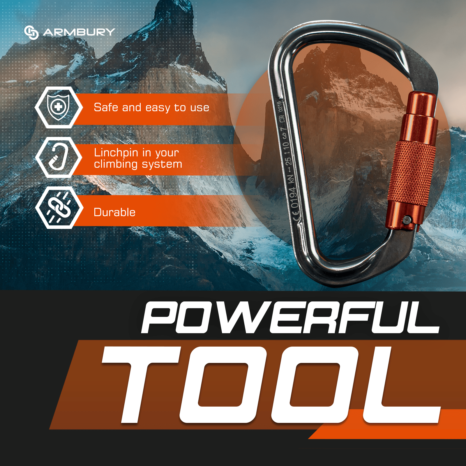 Domes Triple / Gray Orange / 112mm x 75mm ARM-Domes-TripleLock RopeHub Climbing Gear