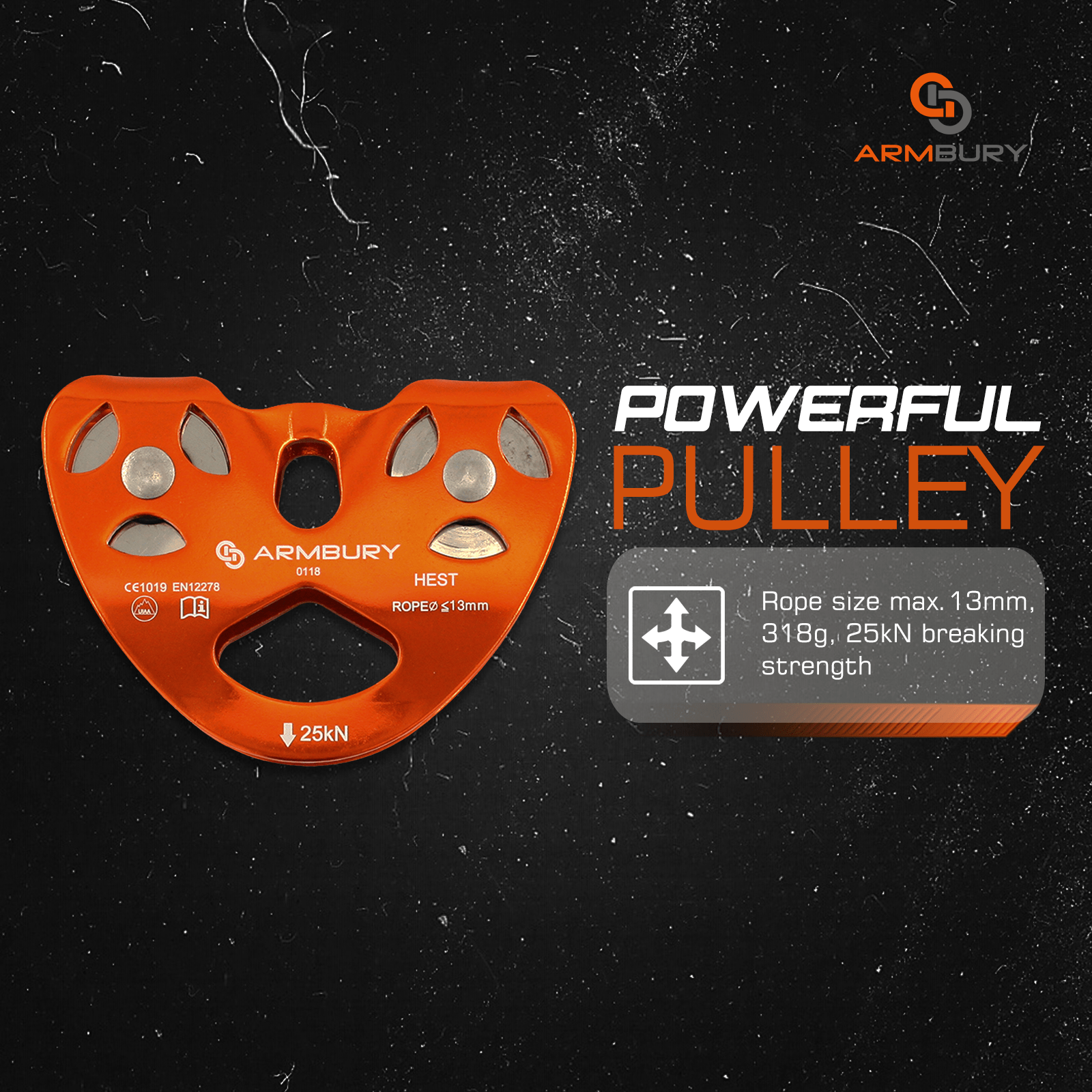120mm x 88mm ARM-Pull-HestMobileDouble-Orange RopeHub Climbing Gear