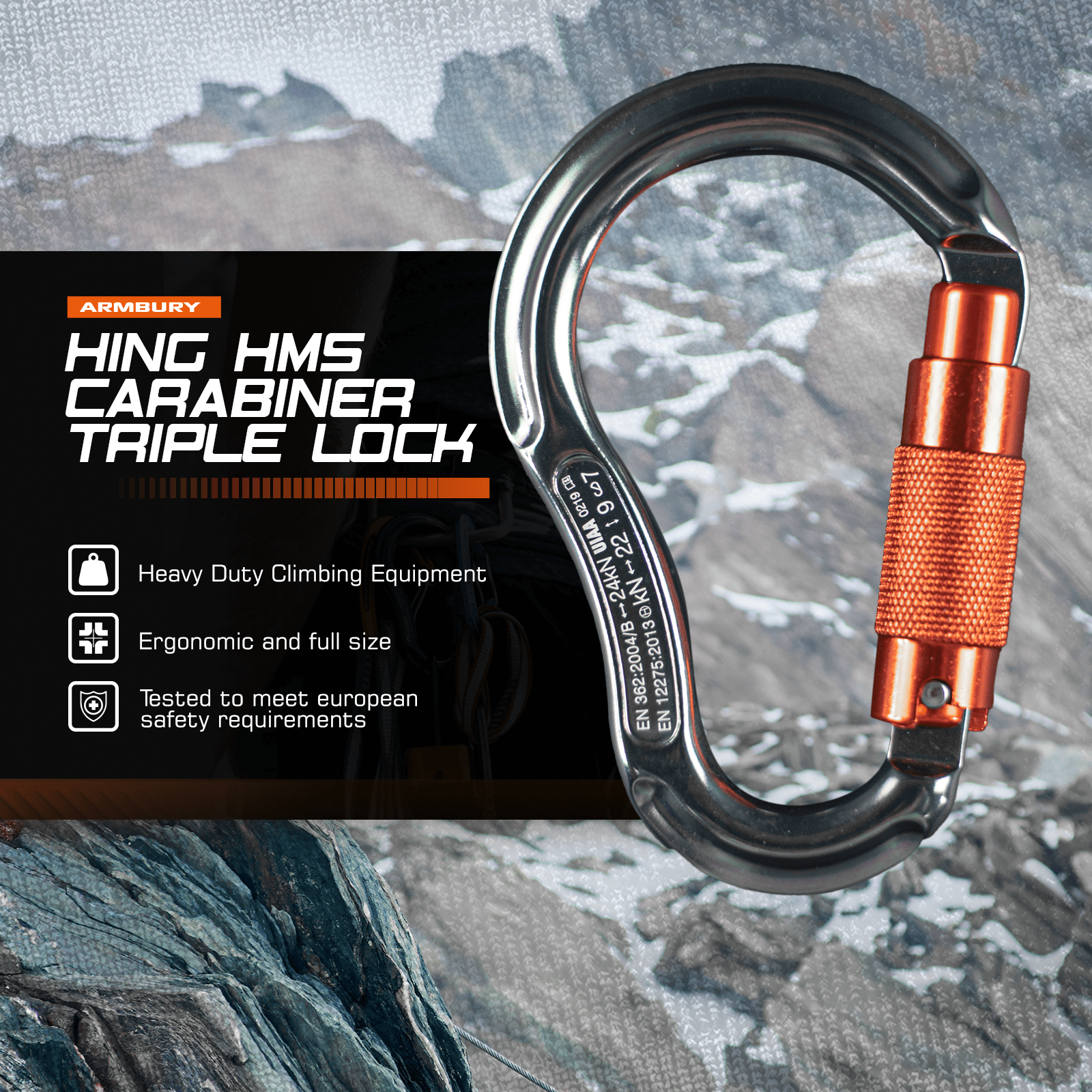 118mm x 76mm / Gray Orange / Hinge Triple ARM-Hinge-TripleLock RopeHub Climbing Gear