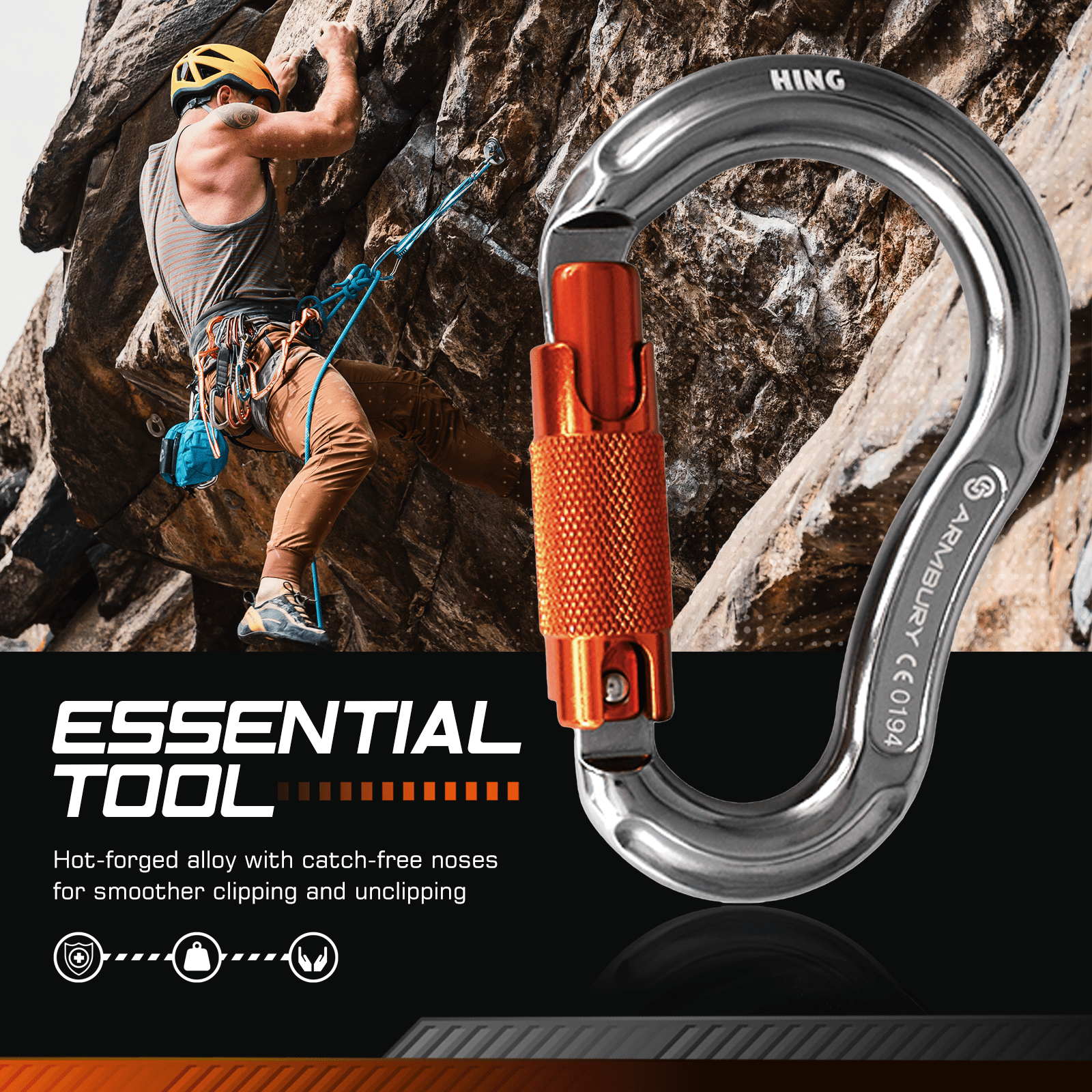 118mm x 76mm / Gray Orange / Hinge Triple ARM-Hinge-TripleLock RopeHub Climbing Gear