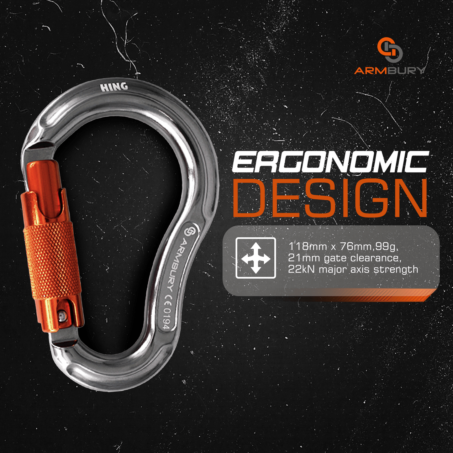 118mm x 76mm / Gray Orange / Hinge Triple ARM-Hinge-TripleLock RopeHub Climbing Gear