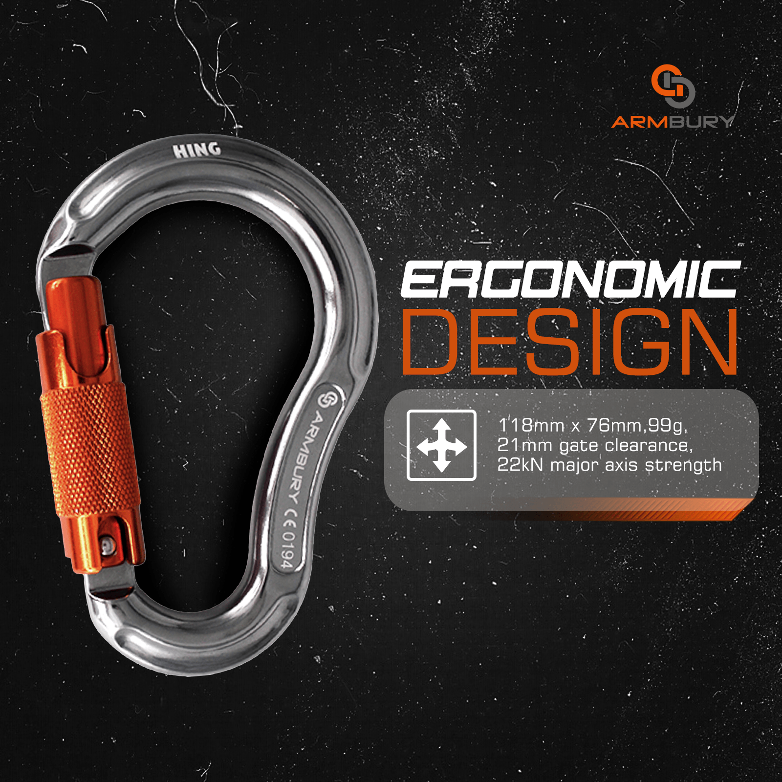 118mm x 76mm / Gray Orange / Hinge Triple ARM-Hinge-TripleLock RopeHub Climbing Gear