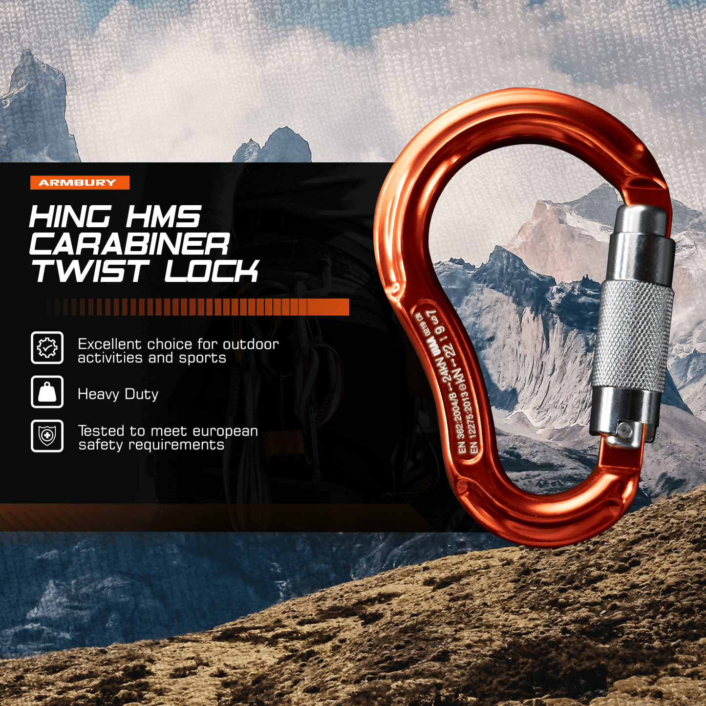 118mm x 76mm / Orange Gray / Hinge Twist ARM-Hinge-TwistLock RopeHub Climbing Gear