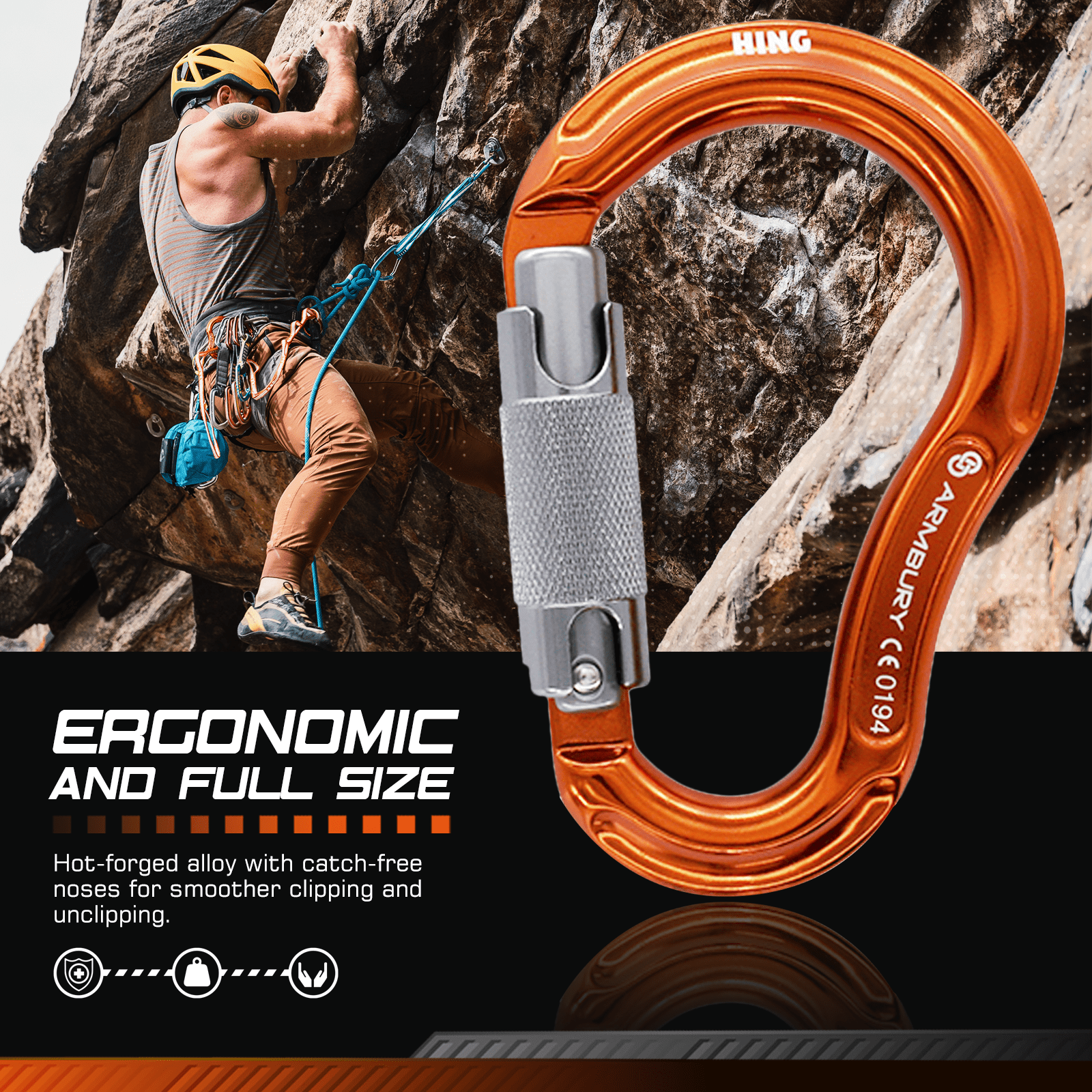 118mm x 76mm / Orange Gray / Hinge Twist ARM-Hinge-TwistLock RopeHub Climbing Gear