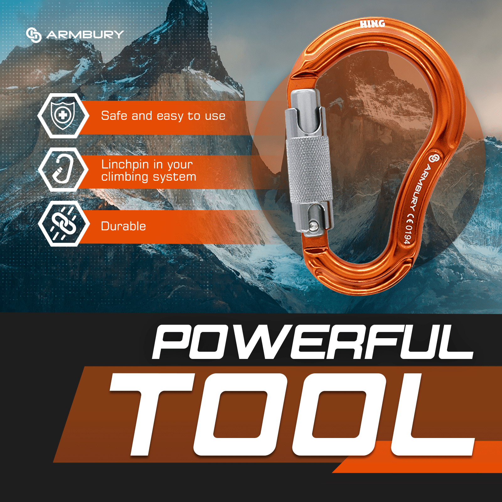 118mm x 76mm / Orange Gray / Hinge Twist ARM-Hinge-TwistLock RopeHub Climbing Gear