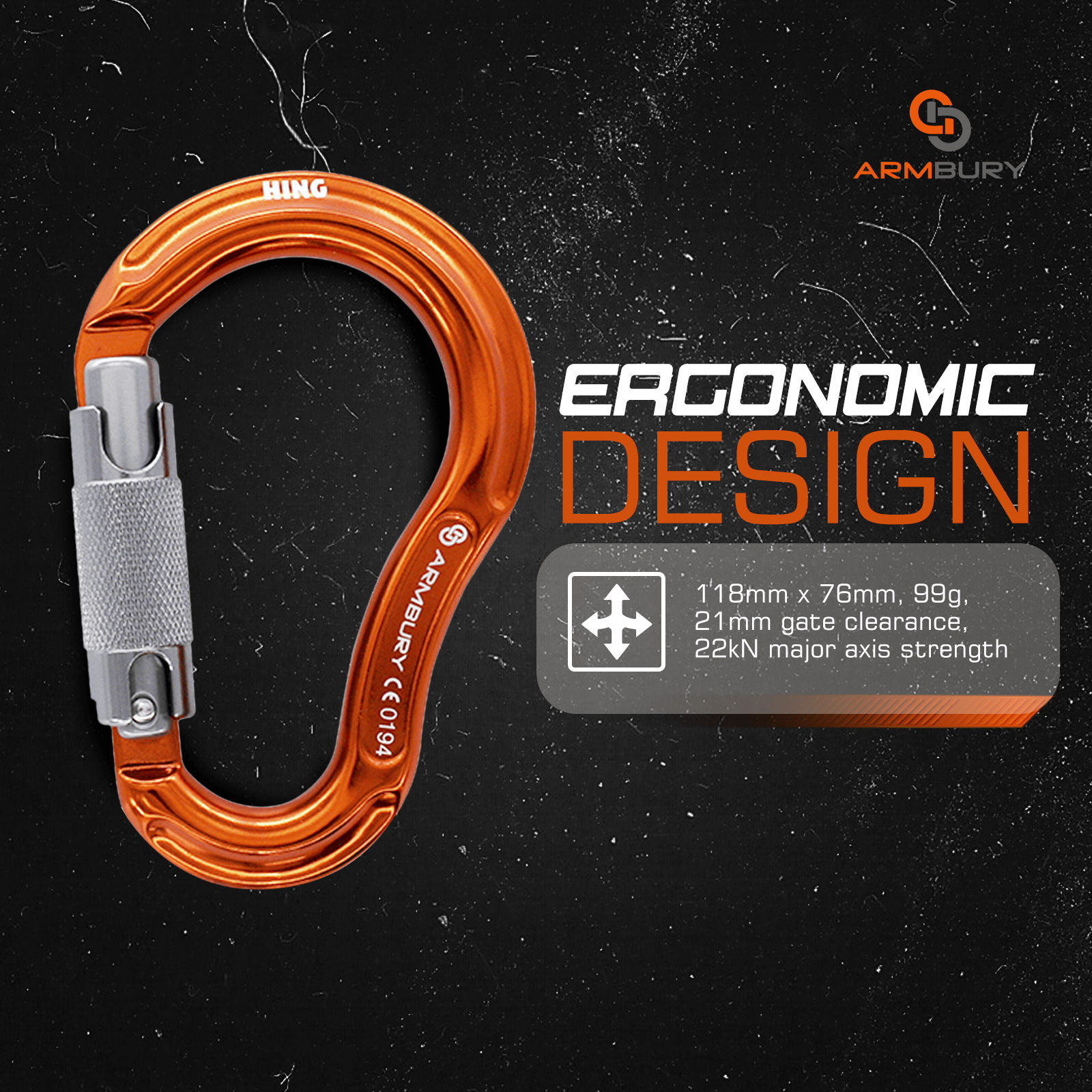118mm x 76mm / Orange Gray / Hinge Twist ARM-Hinge-TwistLock RopeHub Climbing Gear