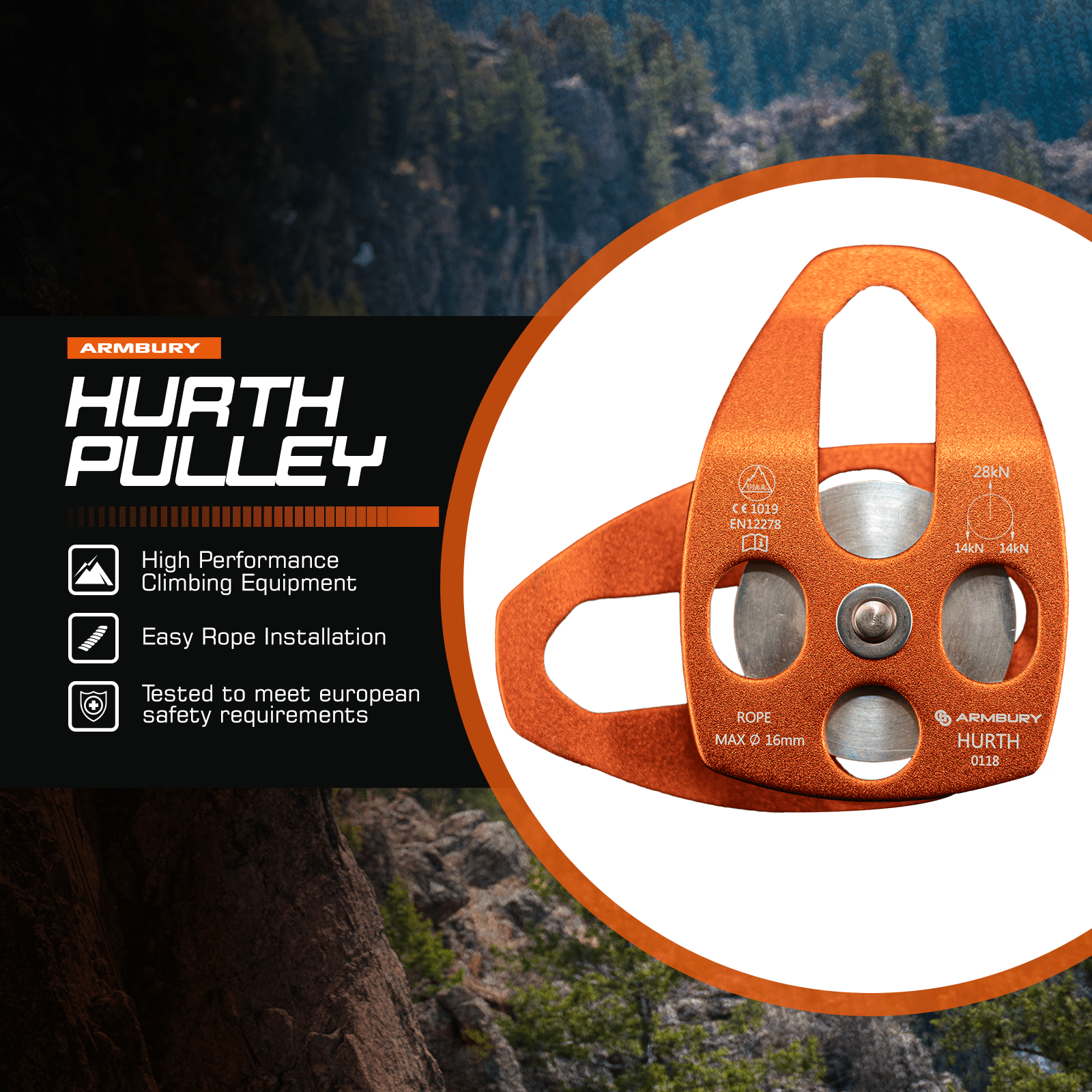 82mm x 127mm / Orange ARM-Pull-HurthMobileSingle-Orange RopeHub Climbing Gear
