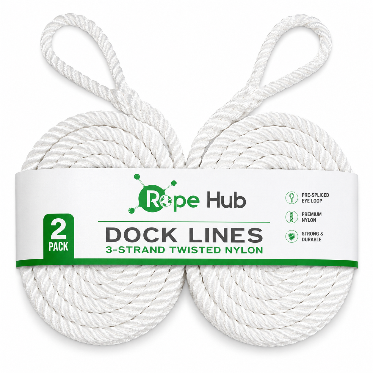 Twisted Nylon Dock Line with Eye – 2 Pack