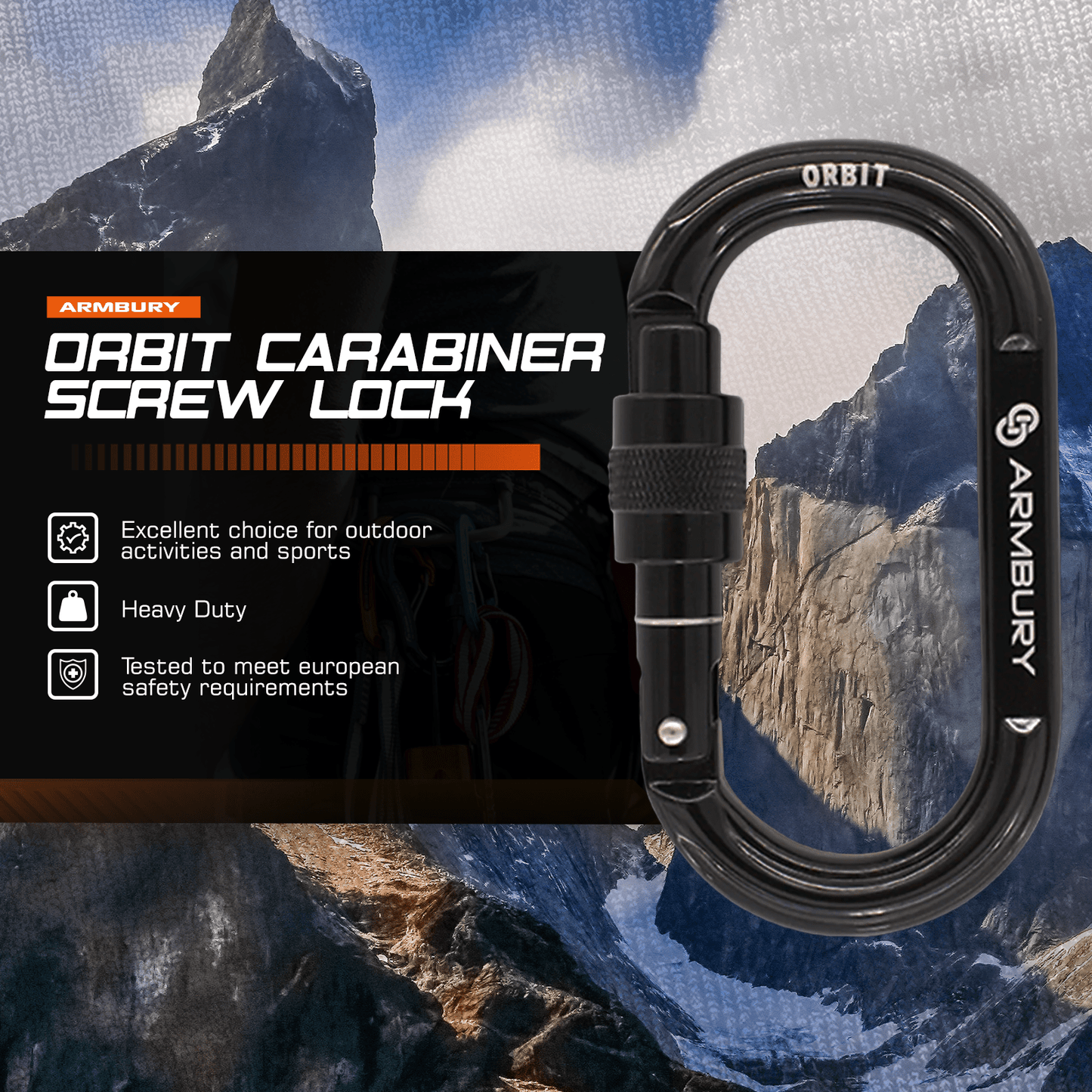 111mm x 62mm / Black / Orbit Screw ARM-Orbit-ScrewLock RopeHub Climbing Gear
