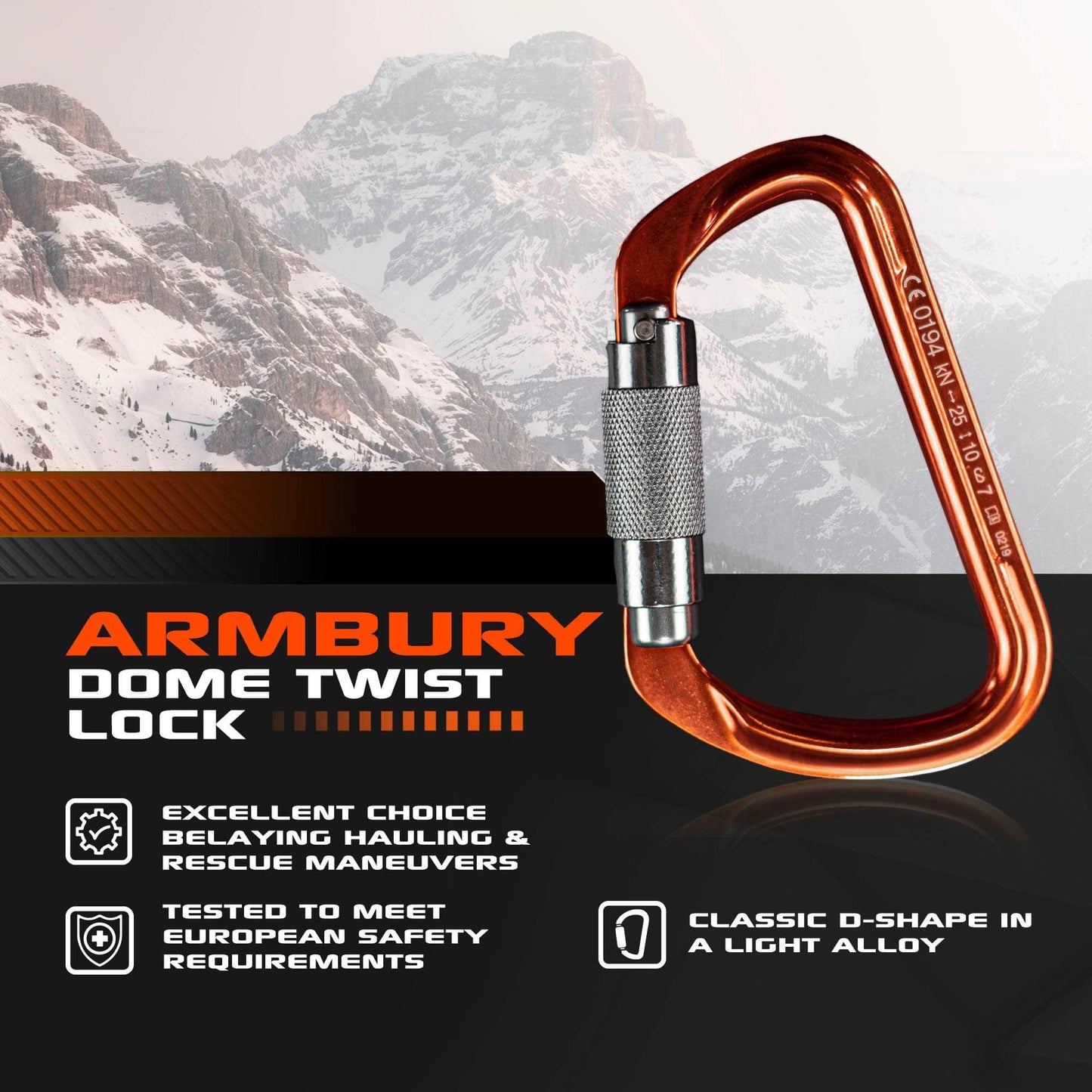 112mm x 75mm / Orange Gray / Domes Twist ARM-Domes-TwistLock RopeHub Climbing Gear
