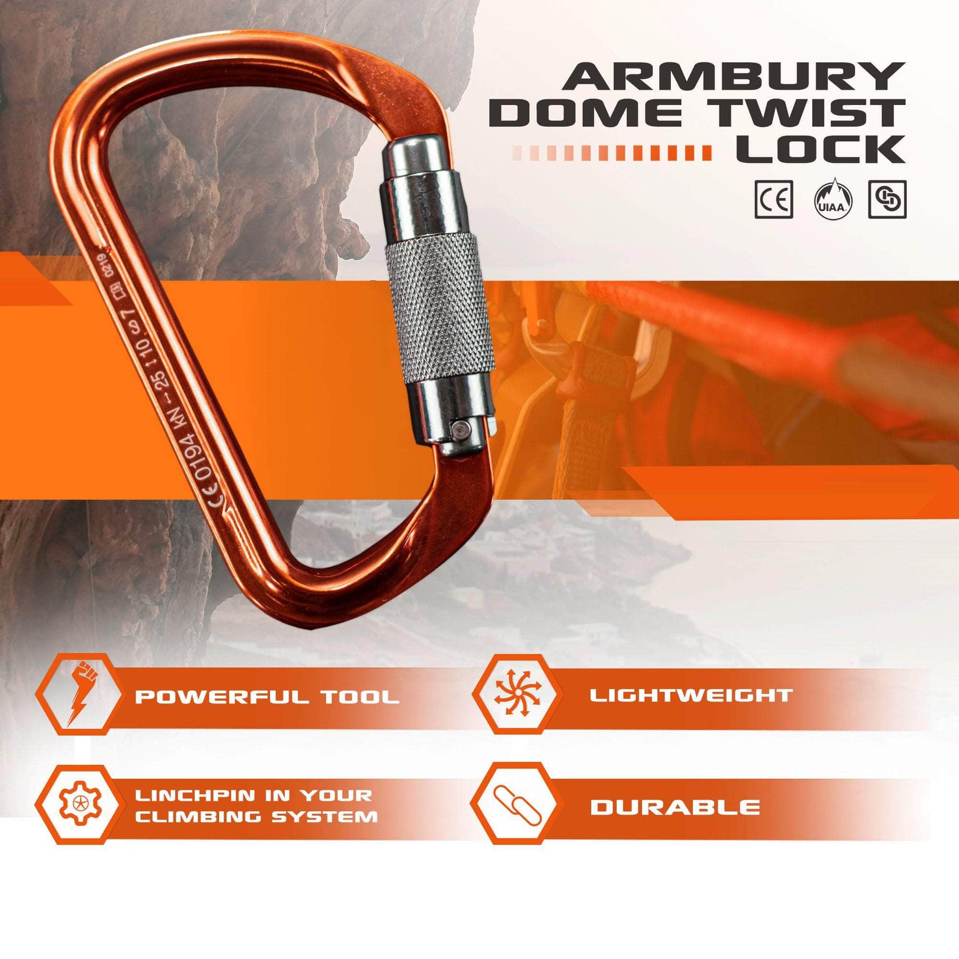 112mm x 75mm / Orange Gray / Domes Twist ARM-Domes-TwistLock RopeHub Climbing Gear