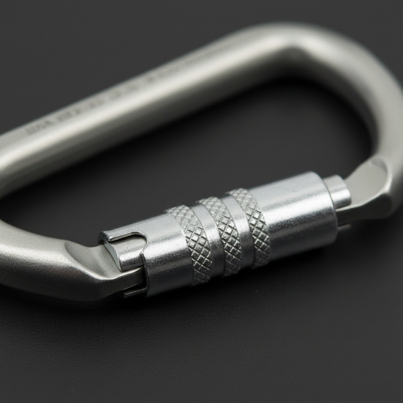 ARMBURY D Steel Carabiner close-up detail - zinc-plated finish, textured grip, keylock nose